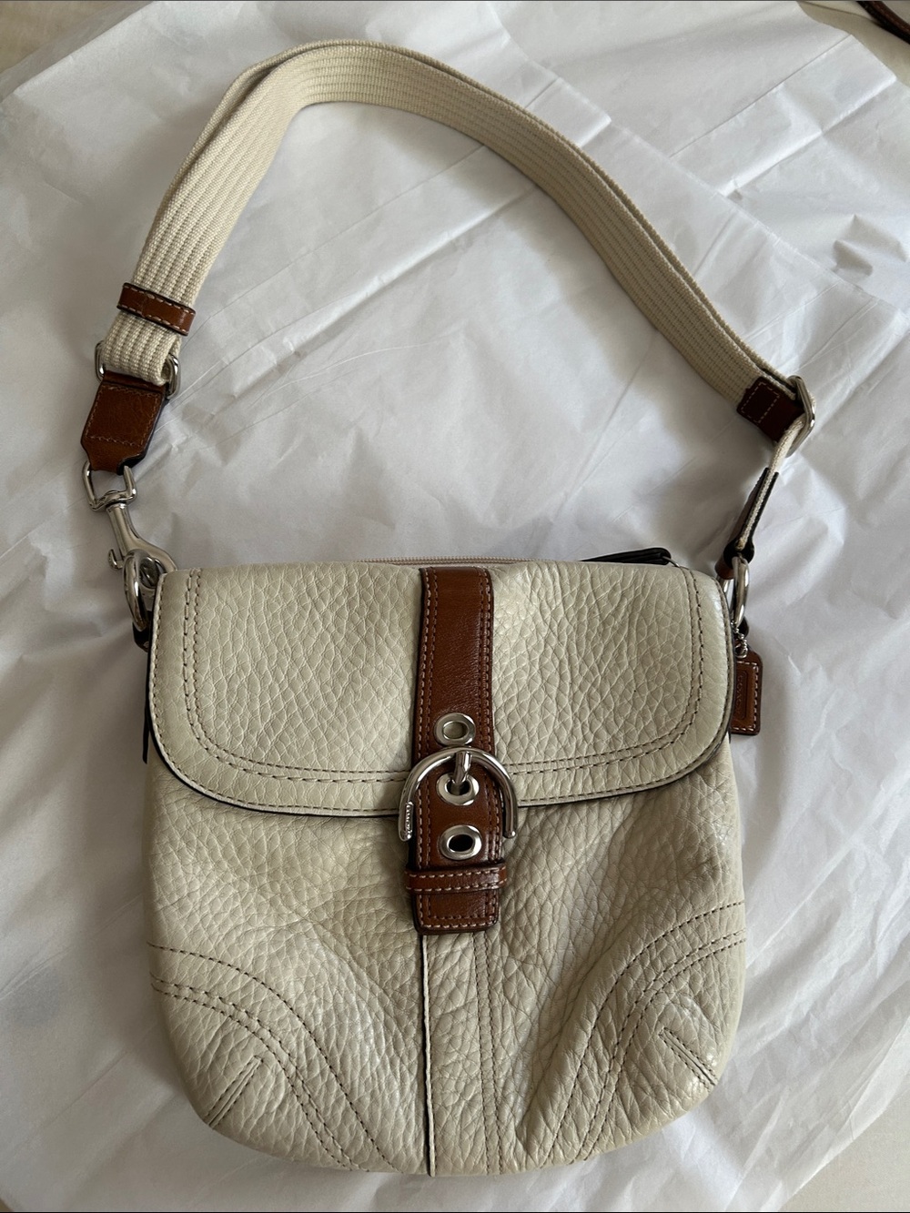 Coach Cream Leather Crossbody with Brown Trim